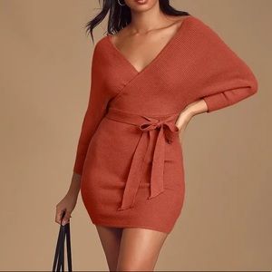 Modena Rust Brown Dolman Sleeve Bodycon Sweater Dress
